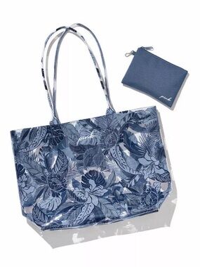 PINK Victoria's Secret Blue Floral Clear Tote with Coin Pouch